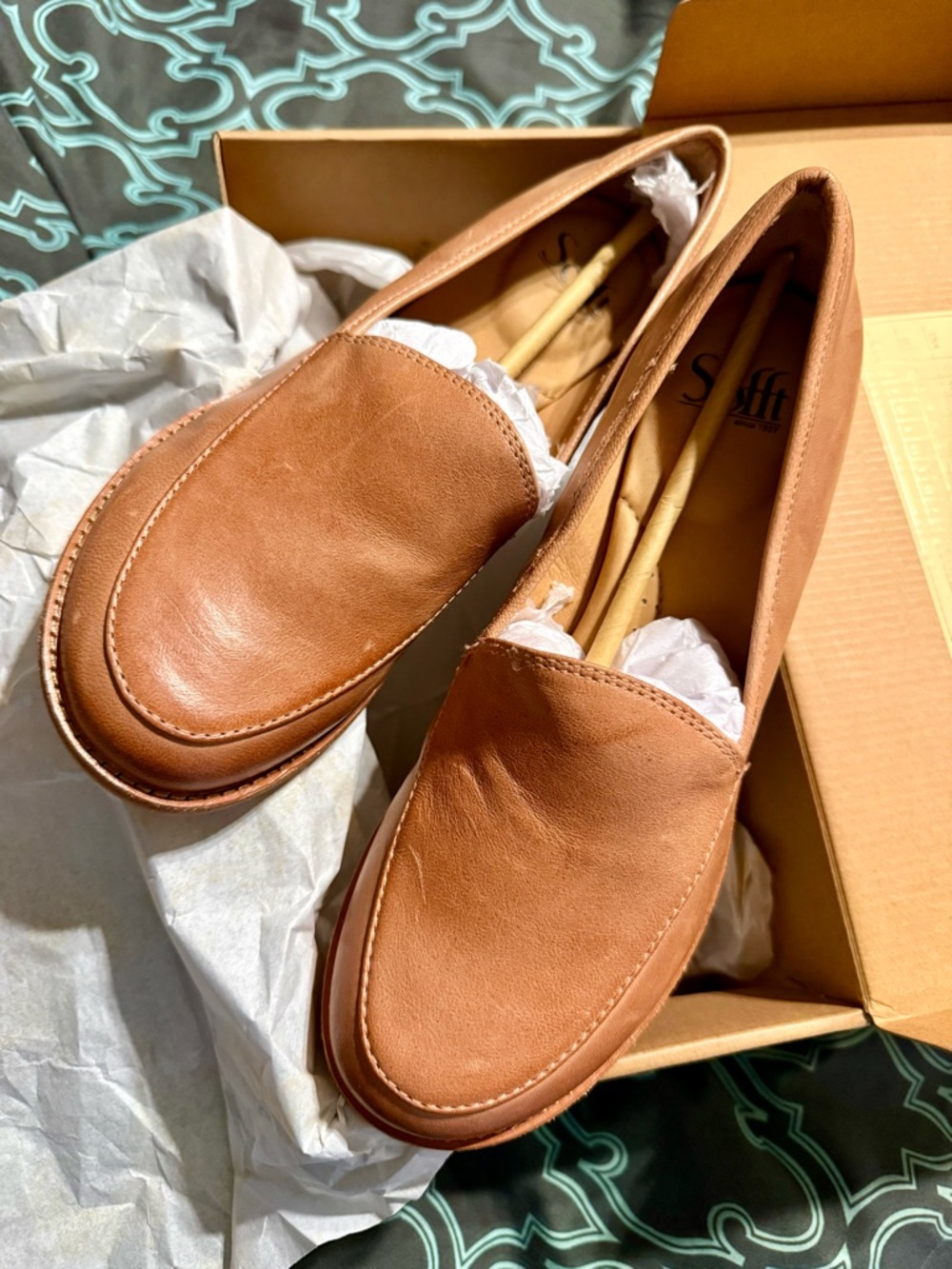 Sofft Cognac Brown Leather Slip-On Loafers